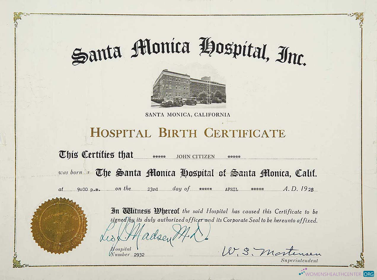 Download United States Santa Monica hospital birth certificate Photoshop template